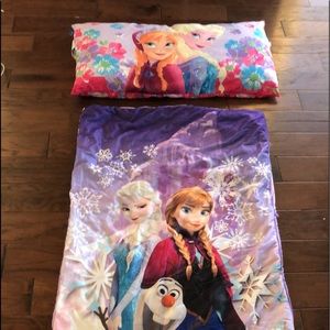Disney princess frozen sleeping bag and pillow.